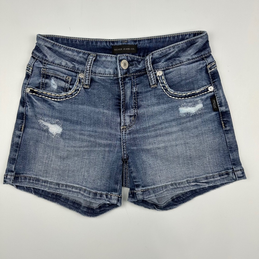 Silver Jeans Co Elyse Mid Rise Curvy Fit Denim Shorts Medium Wash Blue W27 L4